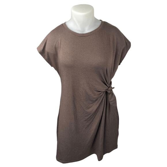 NEW Cable & Gauge Brown Knot Front Short Sleeve Crewneck Mini Shift Dress Sz XL - Picture 1 of 4